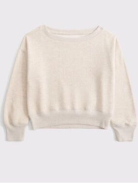 abercrombie kids Beige Scoop-Neck Crew Sweatshirt oatmeal color